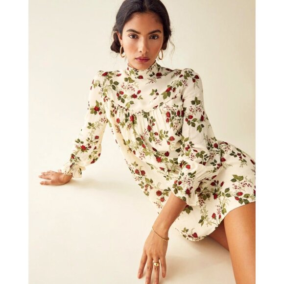 New Reformation Jourdan Christmas Mini Dress Regency Floral Small $278 - Picture 2 of 8
